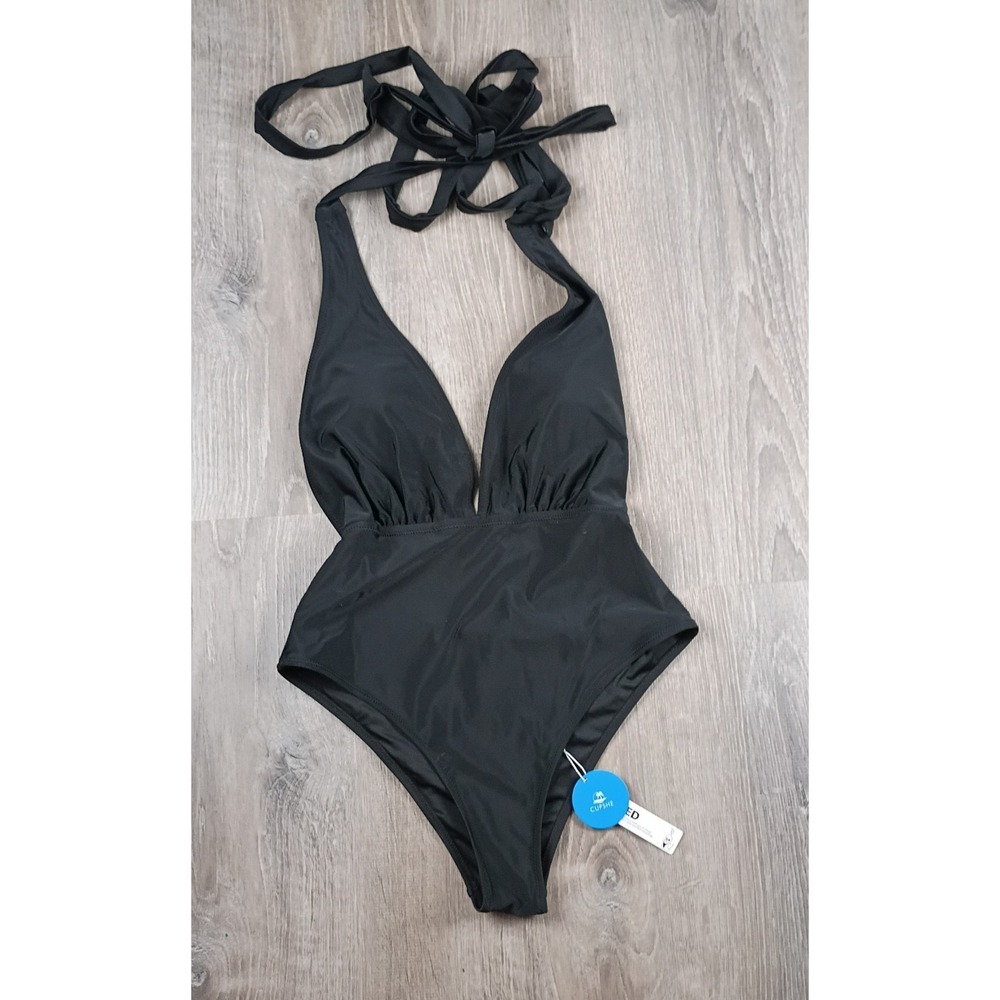 Cupshe One Piece Swimsuit Womens Medium Black Halter Backless Padding NEW